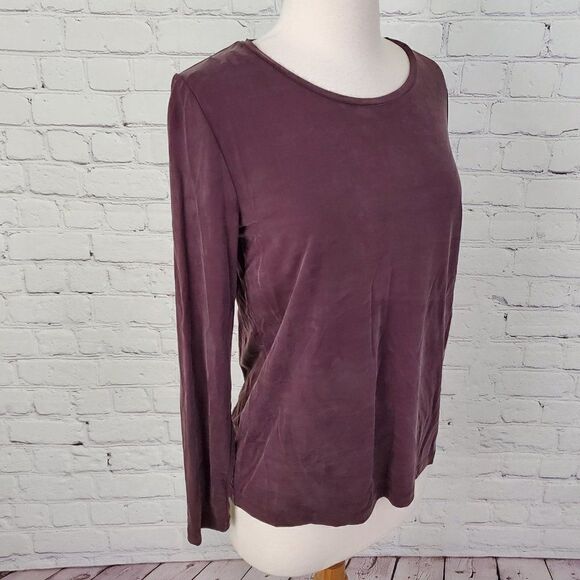 𝅺COS mahogany Brown Deep Plum Long Sleeve Stretch Top sz S NEW - Picture 3 of 7